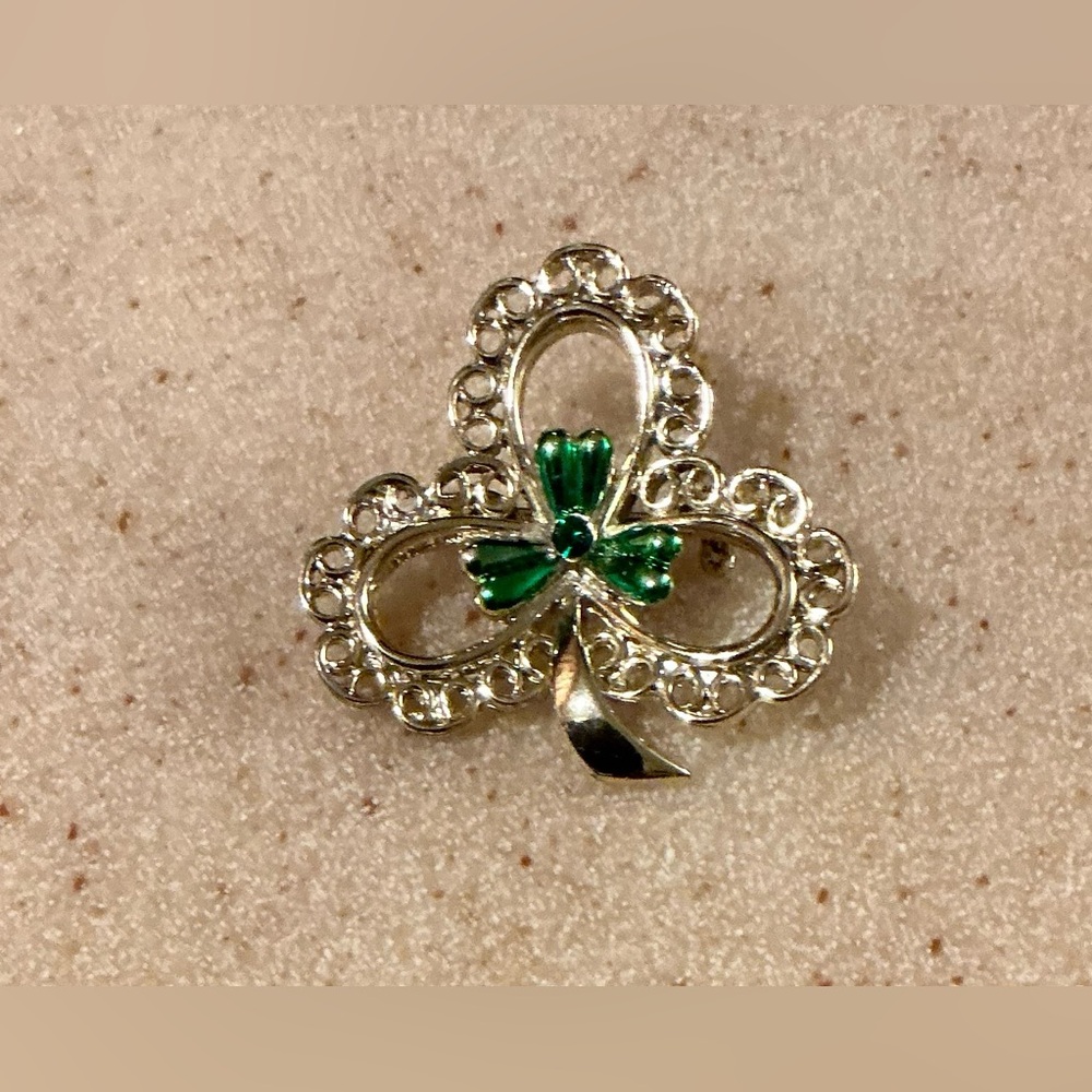 Silver and Green Trefoil Brooch